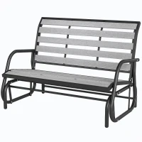 Outsunny 2 Person Outdoor Glider Bench, Patio Glider Loveseat with Faux Wood Slatted Seat and Back, Steel Frame, Grey(m-2)
