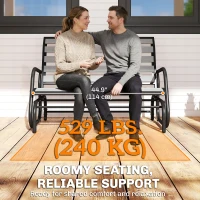 Outsunny 2 Person Outdoor Glider Bench, Patio Glider Loveseat with Faux Wood Slatted Seat and Back, Steel Frame, Grey(m-6)