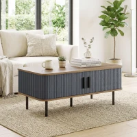 HOMCOM Nordic Side Table with Fluted Tambour Sliding Doors and Steel Legs, Coffee Table with Storage for Living Room, Black(m-8)