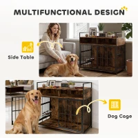 PawHut Dog Crate Furniture with Rotating Feeding Station Dog Kennel End Table Storage Shelves, Rustic Brown(m-4)