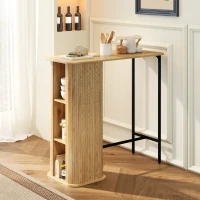 HOMCOM Tambour Bar Height Table with 3 Storage Shelves Rectangular Bar Table with Metal Frame for Kitchen Dining Room Natural(m-1)