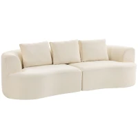 HOMCOM 3 Seater Sofa, 102" Chenille Boneless Couch with Wide Seat, Spring Cushions, High-Density Foam, 3 Pillows, Cream White(m-11)