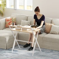 HOMCOM Folding Computer Desk, 32" Foldable Desk with Monitor Shelf for Small Space, Home Office, Easy Assembly, Natural Wood(m-10)