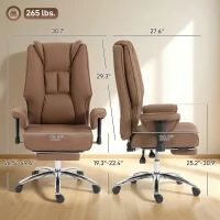 HOMCOM Ergonomic Office Chair, High Back Reclining Desk Chair with Adjustable Armrests, Pet Friendly Faux Leather, Brown(m-3)