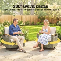 Outsunny Patio Outdoor Swivel Chairs Set of 2, PE Rattan Patio Wicker Chair with Soft Cushions, Steel Frame, Cream White(m-4)