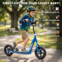 HOMCOM Adjustable Kids Pro Stunt Scooter Children Street Bike Bicycle Ride On with 12” Tire (Blue)(m-9)