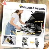 PawHut 3 Wheels Foldable Dog Stroller with Storage Basket, Adjustable Canopy, Cupholder for Miniature and Small Dogs, Grey(m-5)