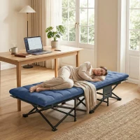 Outsunny Camping Cot with Soft Pad, 32" Extra Wide Folding Cots with Non-Slip Feet and Carry Bag, Blue(m-10)