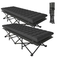 Outsunny Set of 2 Camping Cot with Soft Pad, 32" Extra Wide Folding Cots with Non-Slip Feet and Carry Bag, Black(m-11)