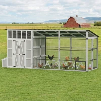 PawHut Large Chicken Coop for 10-15 Hens, Walk-in Outdoor Chicken House with Run, Nesting Box, Waterproof Roof, Perches(m-10)