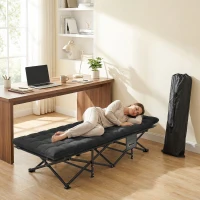 Outsunny Set of 2 Camping Cot with Soft Pad, 32" Extra Wide Folding Cots with Non-Slip Feet and Carry Bag, Black(m-10)