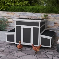 PawHut Wooden Chicken Coop with Nesting Box for 6 Chickens, Dark Grey(m-8)