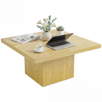 HOMCOM Square Coffee Table, Center Table with 1.6" Thick Tabletop, Light Brown(m-11)