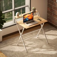 HOMCOM Folding Computer Desk, 32" Foldable Desk with Monitor Shelf for Small Space, Home Office, Easy Assembly, Natural Wood(m-9)