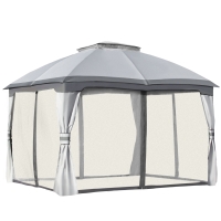 Outsunny 10' x 12' Outdoor Gazebo, Patio Gazebo Canopy Shelter w/Double Vented Roof, Zippered Mesh Sidewalls, Solid Steel Frame, Grey