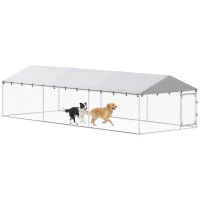 PawHut 19.7' x 7.5' x 4.9' Outdoor Dog Kennel Heavy Duty Galvanized Steel Chain Link with UV-resistant Roof, Silver(m-11)