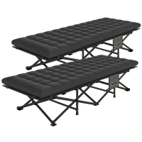 Outsunny Set of 2 Camping Cot with Soft Pad, 32" Extra Wide Folding Cots with Non-Slip Feet and Carry Bag, Black(m-2)
