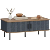 HOMCOM Nordic Side Table with Fluted Tambour Sliding Doors and Steel Legs, Coffee Table with Storage for Living Room, Black(m-11)