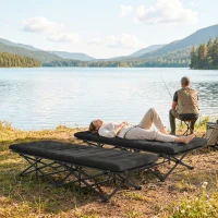 Outsunny Set of 2 Camping Cot with Soft Pad, 32" Extra Wide Folding Cots with Non-Slip Feet and Carry Bag, Black(m-8)