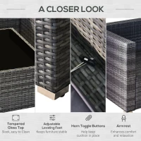 Outsunny 7 Piece Patio Furniture Set, Wicker Outdoor Sectional Sofa Set, All Weather PE Rattan Outdoor Furniture Conversation Sets with Cushions, Glass Top Coffee Table, Pillows, Gray(m-7)