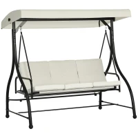 Outsunny Convertible Patio Swing Bed with Canopy and Cushions, 3 Seater Porch Swing for Outdoor, Backyard, Garden, Cream White(m-11)