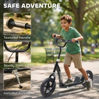 HOMCOM Adjustable Kids Pro Stunt Scooter Children Street Bike Bicycle Ride On with 12” Tire (Black)(m-6)