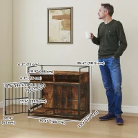 PawHut Dog Crate Furniture with Rotating Feeding Station Dog Kennel End Table Storage Shelves, Rustic Brown(m-3)