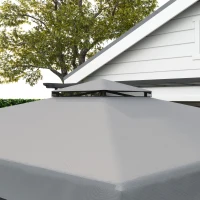 Outsunny 10' x 10' 2-Tier Outdoor Gazebo Canopy Tent with Zippered Mesh Sidewalls, Aluminum Frame for Patio, Backyard Light Grey(m-13)