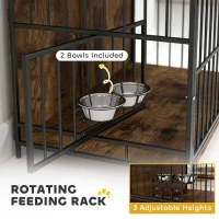 PawHut Dog Crate Furniture with Rotating Feeding Station Dog Kennel End Table Storage Shelves, Rustic Brown(m-6)