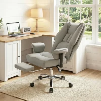 HOMCOM Ergonomic Office Chair, High Back Reclining Desk Chair with Adjustable Armrests, Pet Friendly Faux Leather, Light Gray(m-2)