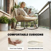 Outsunny 3 Piece Rocking Bistro Set Outdoor Patio Furniture Set with Cushions, Glass Coffee Table for Balcony, Cream White(m-7)