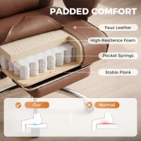 HOMCOM Ergonomic Office Chair, High Back Reclining Desk Chair with Adjustable Armrests, Pet Friendly Faux Leather, Brown(m-6)