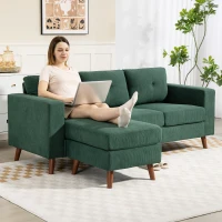 HOMCOM Sectional Sofa with Changeable Chaise Lounge, 3 Seat L-Shaped Sofa, Upholstered Couch for Small Space, Dark Green(m-9)