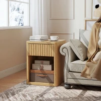 HOMCOM Nightstand with Drawer and Open Shelf, Modern Bedside Table Set of 2 for Bedroom Living Room, Oak(m-9)