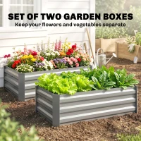 Outsunny Set of 2 Galvanized Raised Beds for Garden, Outdoor Planter Box for Flowers, Herbs and Vegetables, Light Grey(m-4)