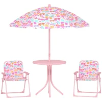 Qaba Kids Picnic Table and Chair Set, Outdoor Table with Foldable Chairs, Removable Umbrella, Pink(m-11)