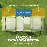 Outsunny 6 Person Camping Tent with Porch, Large Family Tent with 2 Bedroom and Living Room, Light Green(m-4)