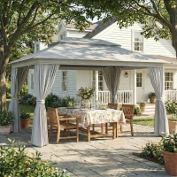 Outsunny 10' x 13' Patio Gazebo, UPF50+ Double Roof Outdoor Gazebo Canopy with Netting and Curtains, Steel Frame, Dark Grey(m-1)