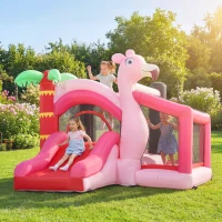 Qaba Inflatable Bounce House with Ball Pool, Basketball Hoop, Jumping Bouncy Castle with Blower for Indoor Outdoor, Pink(m-2)