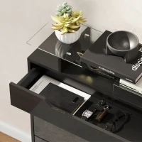 HOMCOM High Gloss Shoe Cabinet with 2 Flip Drawers and Adjustable Shelves, Narrow Shoe Storage Cabinet with Glass Top, Black(m-10)