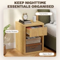 HOMCOM Nightstand with Drawer and Open Shelf, Modern Bedside Table Set of 2 for Bedroom Living Room, Oak(m-4)