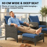 Outsunny 5 Piece Patio Furniture Set, Wicker Outdoor Furniture Set, 23.6" Seat, Ottomans, Glass Table, Cushions, Navy Blue(m-4)