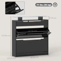 HOMCOM High Gloss Shoe Cabinet with 2 Flip Drawers and Adjustable Shelves, Narrow Shoe Storage Cabinet with Glass Top, Black(m-3)