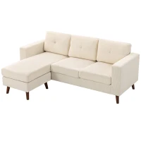 HOMCOM Sectional Sofa with Changeable Chaise Lounge, 3 Seat L-Shaped Sofa, Upholstered Couch for Small Space, Cream White(m-2)