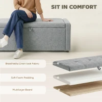 HOMCOM Storage Ottoman Bench, Linen-Look Fabric Upholstered Ottoman with Storage, Wide Padded Seat, Light Grey(m-5)