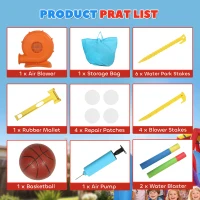 Qaba Bouncy Castle for Kids, Inflatable Bounce House with Slide, Pool/Ball Pit, Basketball Hoop and Blower for Indoor Outdoor(m-9)