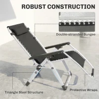Outsunny Reclining Zero Gravity Chair with Adjustable Backrest, Folding Garden Sun Lounger, Outdoor Recliner with Removable Cushion and Headrest, Dark Grey(m-9)