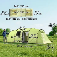 Outsunny 6 Person Camping Tent with Porch, Large Family Tent with 2 Bedroom and Living Room, Light Green(m-3)