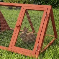 PawHut Rabbit Hutch, Wooden Guinea Pig Hutch with Run and Doors, Outdoor Triangle Bunny House for Rabbits,Duck and Chicken(m-8)
