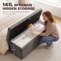 HOMCOM Storage Ottoman, Upholstered Velvet End of Bed Bench, Button Tufted Storage Bench for Bedroom, Living Room, Grey(m-4)